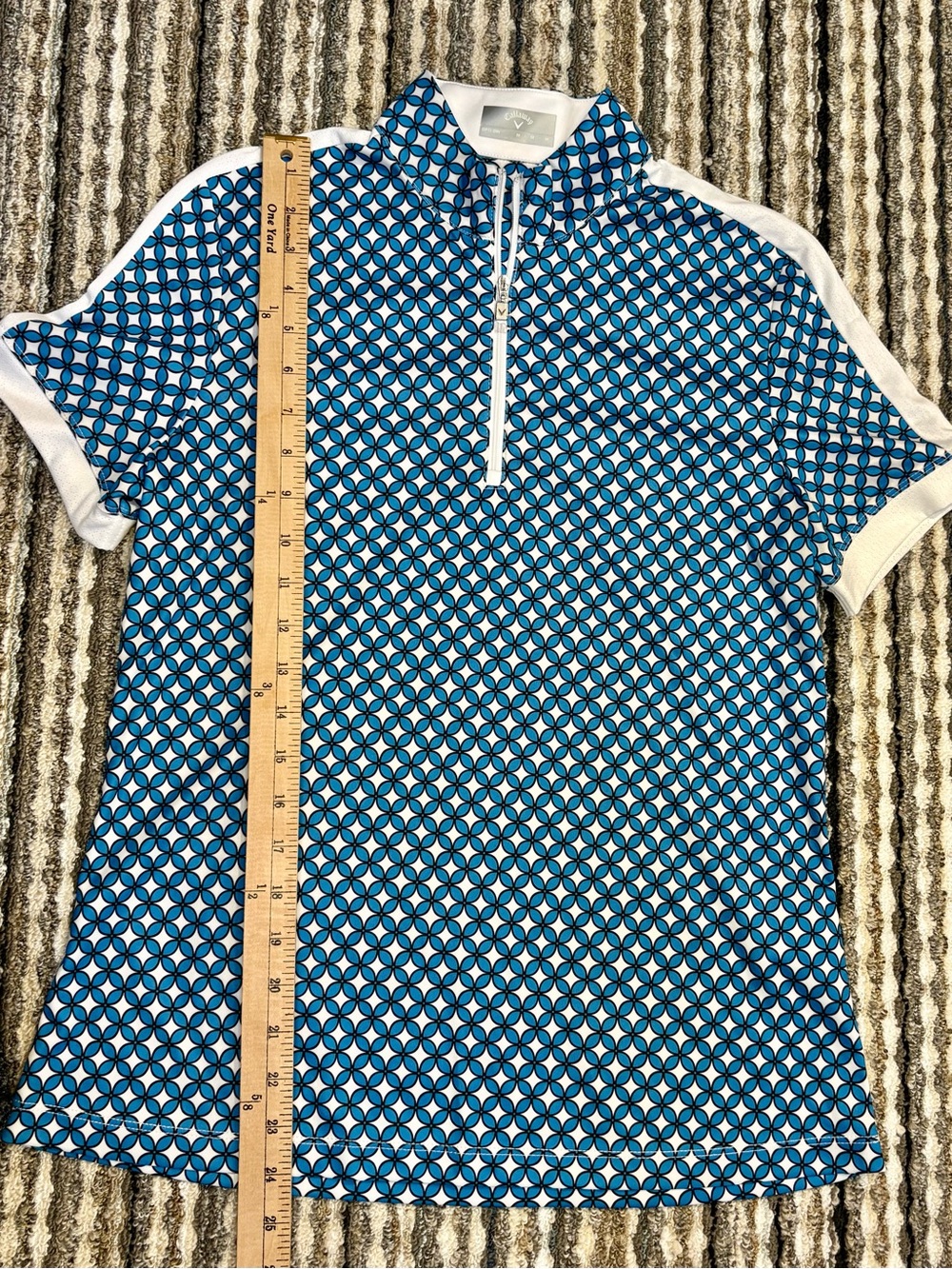 Callaway Blue Geometric Short-Sleeve Zip Polo